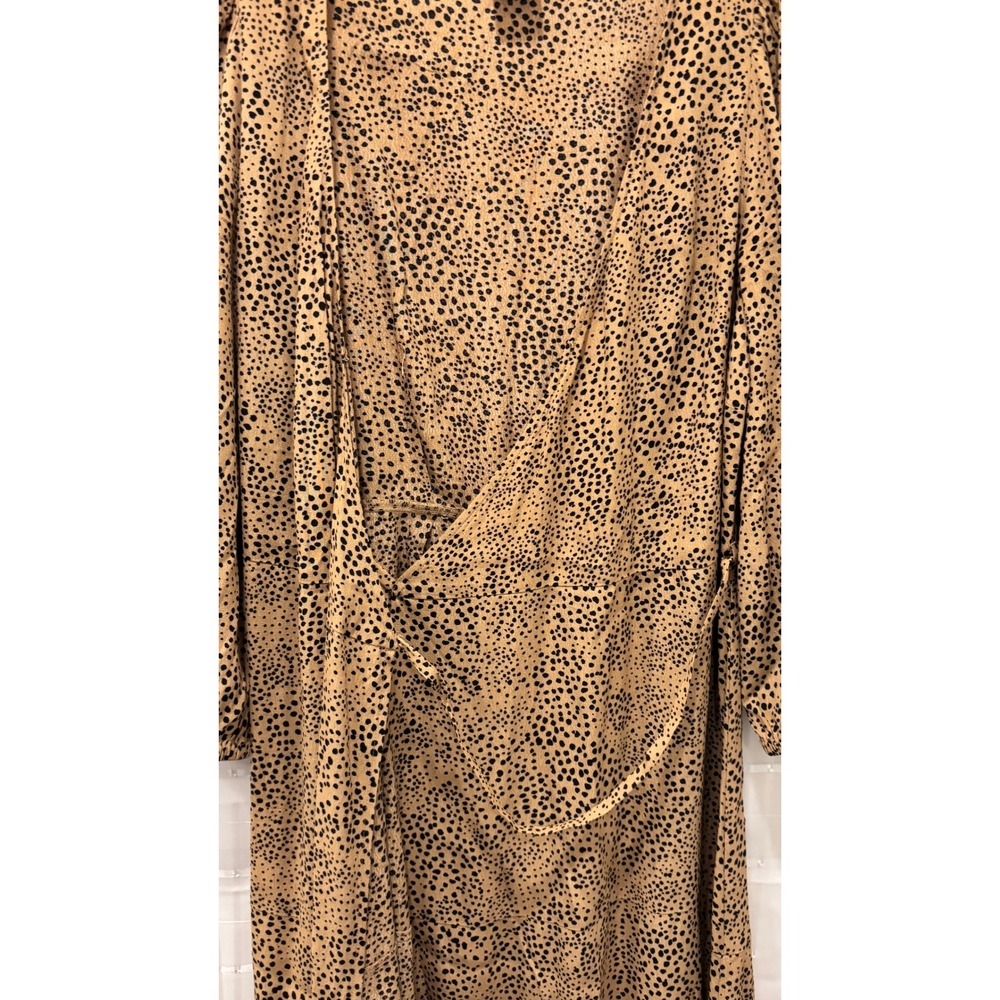Gap Women Tan Black Dalmatian Print Rayon Wrap Midi Dress Long Sleeve Size 4 - Picture 5 of 10